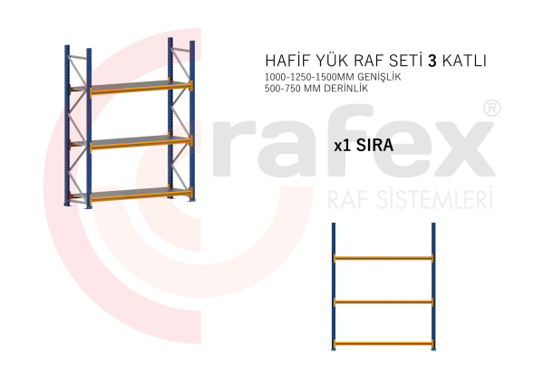 3 Katlı Hafif Yük Raf Sistemi 1 Set
