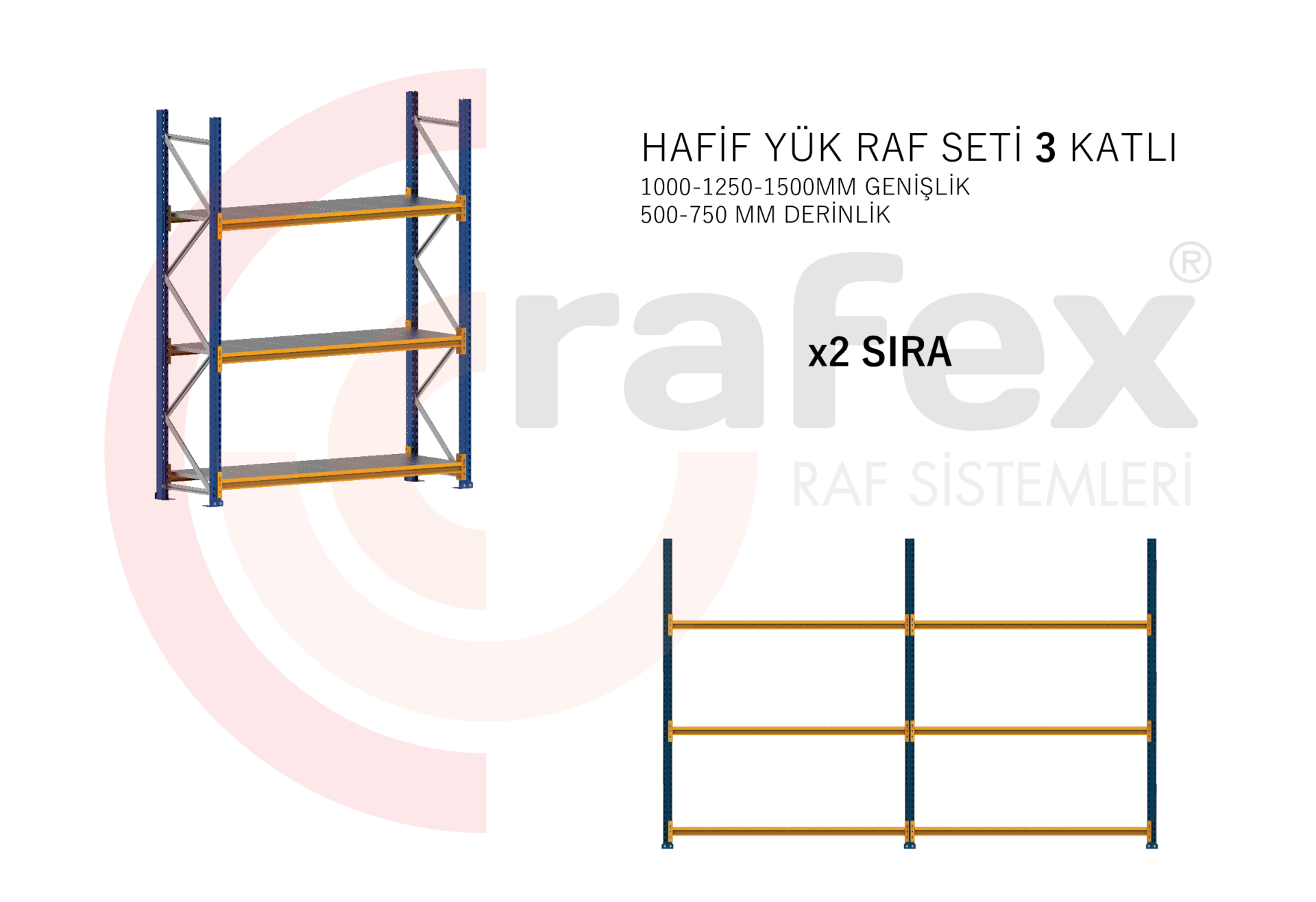 3 Katlı Hafif Yük Raf Sistemi 2 Set