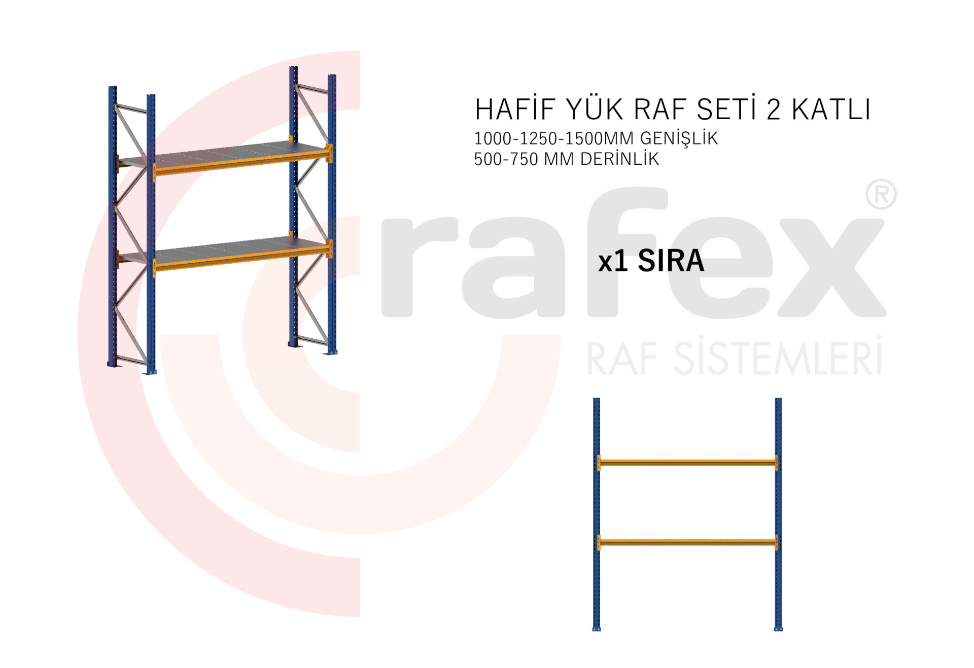 2 Katlı Hafif Yük Raf Sistemi 1 Set