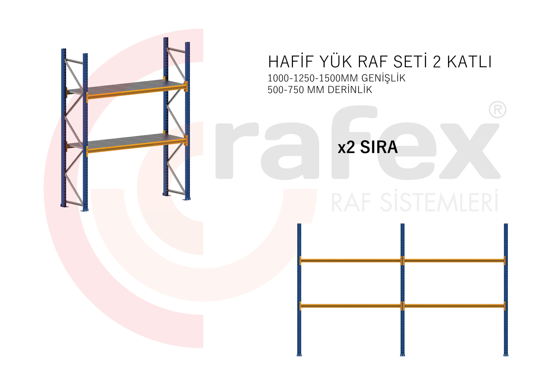 2 Katlı Hafif Yük Raf Sistemi 2 Set