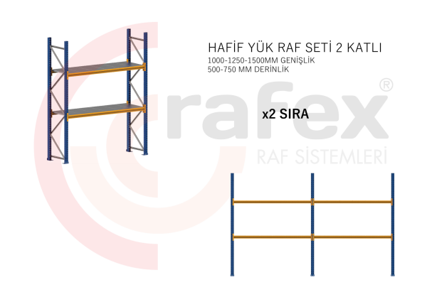 2 Katlı Hafif Yük Raf Sistemi 2 Set