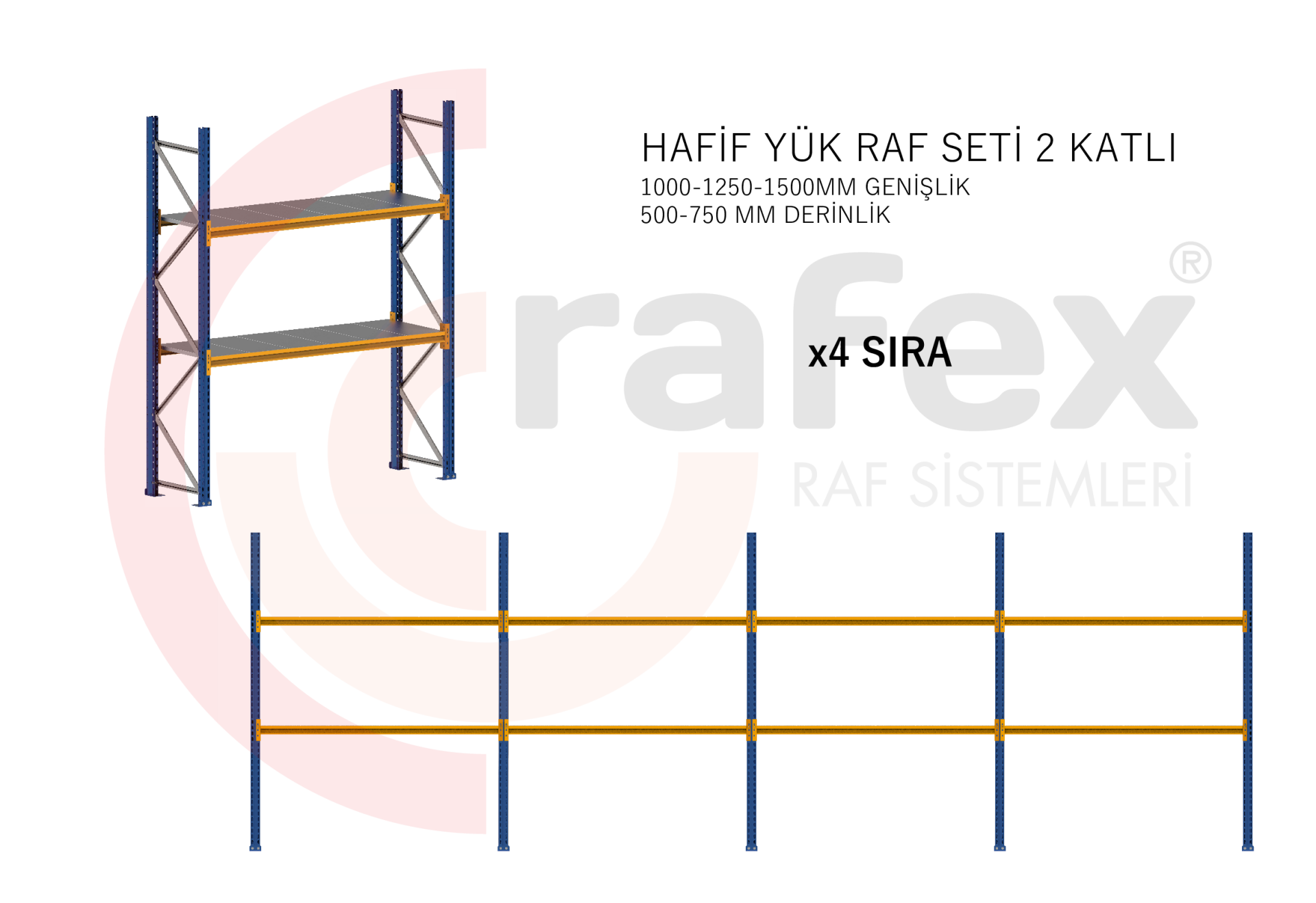 2 Katlı Hafif Yük Raf Sistemi 4 Set